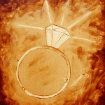 Andrew Saur & Angel Sarkela-Saur created this original "Coffee Ring" Coffee Art® painting. It features a large diamond sparkling on top of a coffee ring stain.