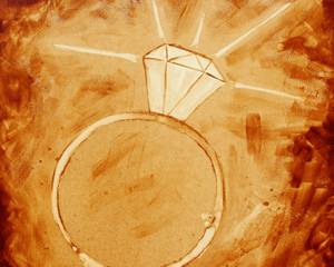 Andrew Saur &amp; Angel Sarkela-Saur created this original "Coffee Ring" Coffee Art&reg; painting. It features a large diamond sparkling on top of a coffee ring stain.