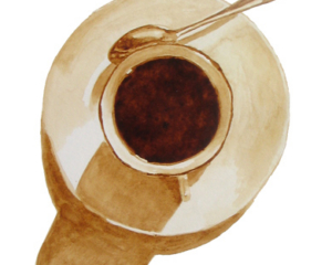 Angel Sarkela-Saur created this original "Coffee Spotlight" Coffee Art&reg; painting. It features a cup of coffee being the center of attention.