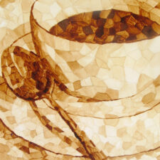 Andrew Saur created this original "Coffee Mosaic" Coffee Art® painting. It features mosaic pieces forming to create a cup of coffee.
