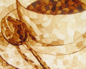 Andrew Saur created this original "Coffee Mosaic" Coffee Art&reg; painting. It features mosaic pieces forming to create a cup of coffee.