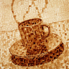 Andrew Saur created this original "Dabble" Coffee Art® painting. It features mosaic images creating a cup of coffee.