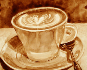 Angel Sarkela-Saur created this original "Flourish" Coffee Art&reg; painting. It features an artistic swirl in a cup of coffee.