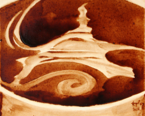 Andrew Saur &amp; Angel Sarkela-Saur created this original "French Roast" Coffee Art&reg; painting. It features an artistic image of the Eiffel Tower swirling in a cup of coffee.