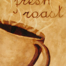 Andrew Saur created this original "Fresh Roast" Coffee Art® painting. It features steam rising from a hot cup of coffee.