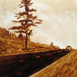 Andrew Saur created this original "The Honking Tree" Coffee Art® painting. It features this historic tree that is now a distant memory.