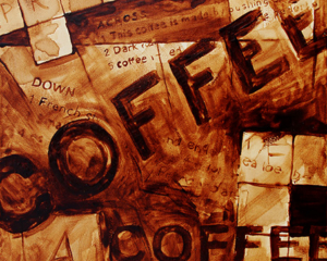 Angel Sarkela-Saur created this original "Inspiring Beverage Involving Roasting" Coffee Art&reg; painting. It features a crossword puzzle with coffee hints.