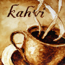 Andrew Saur created this original "Kahvi" Coffee Art® painting. It features steam rising from a fresh cup of coffee.