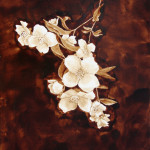 Angel Sarkela-Saur created this original "Kukkia" Coffee Art® painting. It features beautiful white flowers over a dark, rich background.