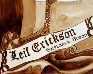 Andrew Saur and Angel Sarkela-Saur created this "Leif Erickson Explorer Blend" Coffee Art&reg; painting featuring a Viking ship crashing through the seas.