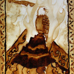Angel Sarkela-Saur created this original "Lemminkainen Journey to the Marriage-Feast" Coffee Art® painting. It features imagery found in the historic Finnish epic, The Kalevala.