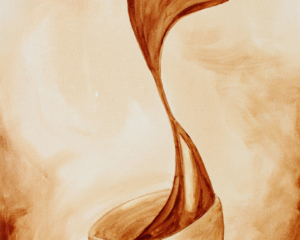 "Love of Coffee" featuring coffee spilling out of a cup and forms into a loving heart.