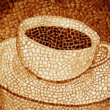 Andrew Saur created this original "Meticulous" Coffee Art® painting. It features a mosaic style painting forming a cup of coffee.