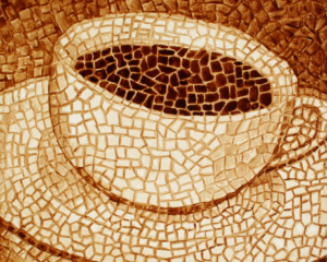 Andrew Saur created this original "Meticulous" Coffee Art&reg; painting. It features a mosaic style painting forming a cup of coffee.