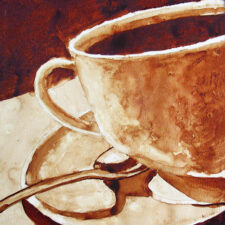 Andrew Saur created this original "Morning Brew" Coffee Art® painting. It features a cup of coffee ready to be sipped.