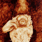 Angel Sarkela-Saur created this original "Nisse" Coffee Art® painting. It features a thirsty gnome drinking a cup of coffee.