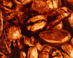 Angel Sarkela-Saur created this original "Roasted" Coffee Art&reg; painting. It features a close up view of roasted coffee beans.