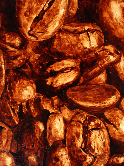Angel Sarkela-Saur created this original "Roasted" Coffee Art® painting. It features a close up view of roasted coffee beans.