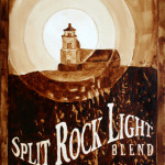 Andrew Saur & Angel Sarkela-Saur created this "Split Rock Light Blend" Coffee Art painting featuring a beam of light emanating from Split Rock Lighthouse.