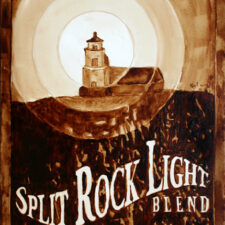 Andrew Saur & Angel Sarkela-Saur created this "Split Rock Light Blend" Coffee Art painting featuring a beam of light emanating from Split Rock Lighthouse.