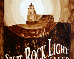 Andrew Saur &amp; Angel Sarkela-Saur created this "Split Rock Light Blend" Coffee Art painting featuring a beam of light emanating from Split Rock Lighthouse.