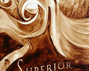 Andrew Saur &amp; Angel Sarkela-Saur created this original "Superior Surge Blend" Coffee Art&reg; painting. It features a wave crashing on Lake Superior.