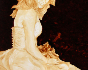 Andrew Saur and Angel Sarkela-Saur created this original "The Bride" Coffee Art&reg; painting. It features the gorgeous bride on her wedding day.