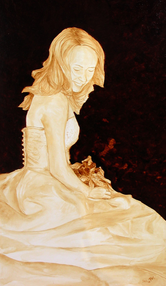 Andrew Saur and Angel Sarkela-Saur created this original "The Bride" Coffee Art® painting. It features the gorgeous bride on her wedding day.