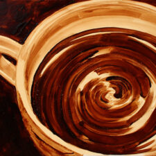 Angel Sarkela-Saur created this original "Tremors" Coffee Art® painting. It features a ripples in a cup of coffee.