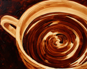 Angel Sarkela-Saur created this original "Tremors" Coffee Art&reg; painting. It features a ripples in a cup of coffee.