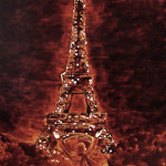 Angel Sarkela-Saur created this original "Voilà!" Coffee Art® painting. It features a person gazing up in amazement at the Eiffel Tower.