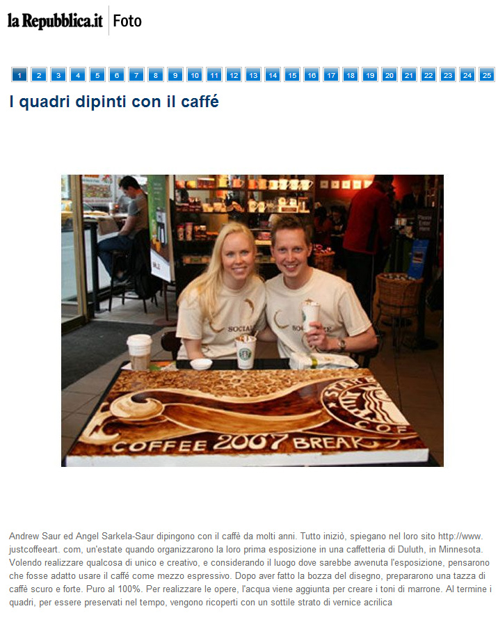 Coffee Art featured in La Repubblica in Italy